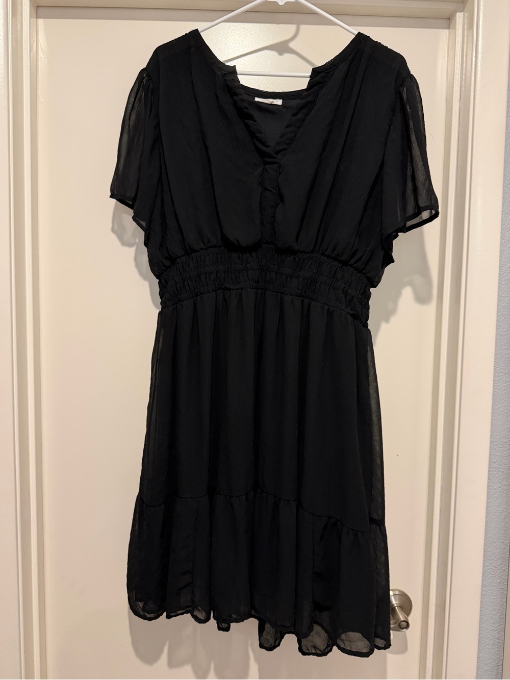 Maurices Black V-Neck Smocked Waist Chiffon Dress